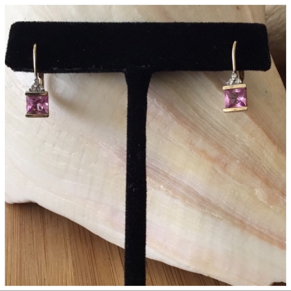 VTG Pink Sapphire Diamond 10k Gold Earrings FINAL🔥